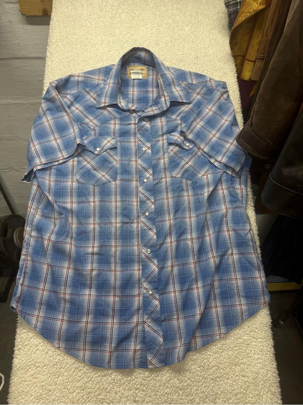 Wrangler western shirt Men's Blue Plaid Short-Sleeve snap Down Shirt size XL